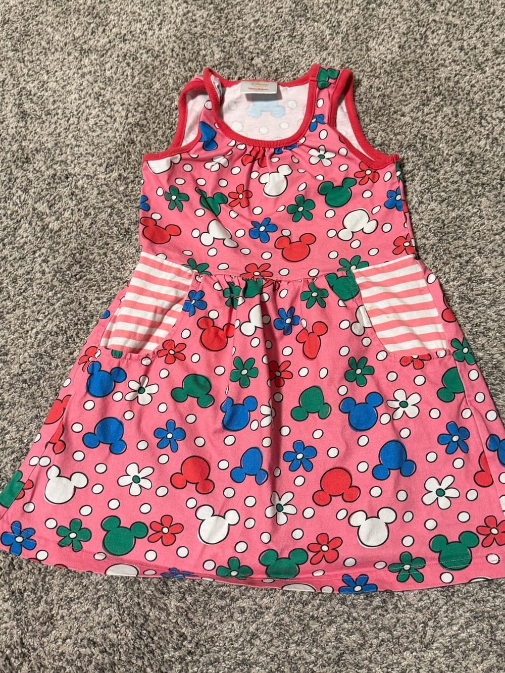 Girls Pink Floral & Character Pocket Tank Dress
